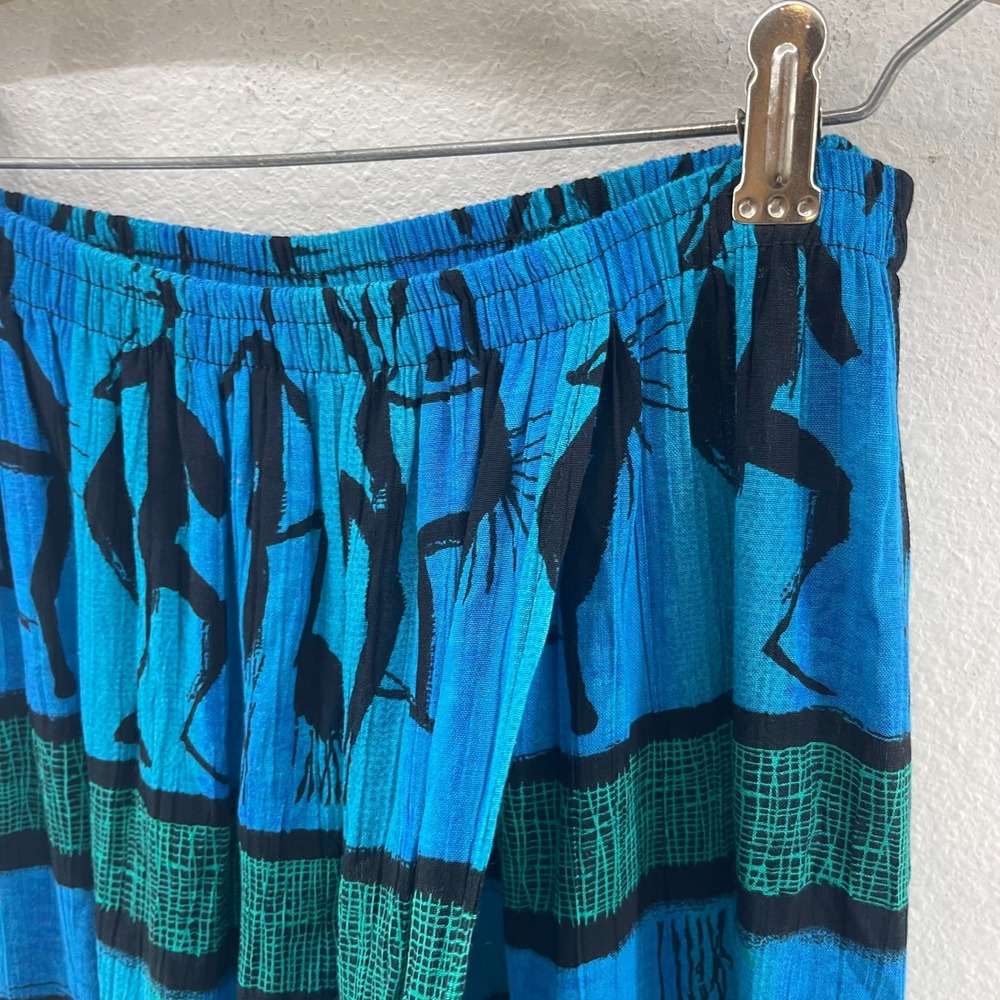 Vintage 90s Tribal Print Maxi Skirt African Dancer Boho Festival Drape Faux Wrap - Picture 6 of 11
